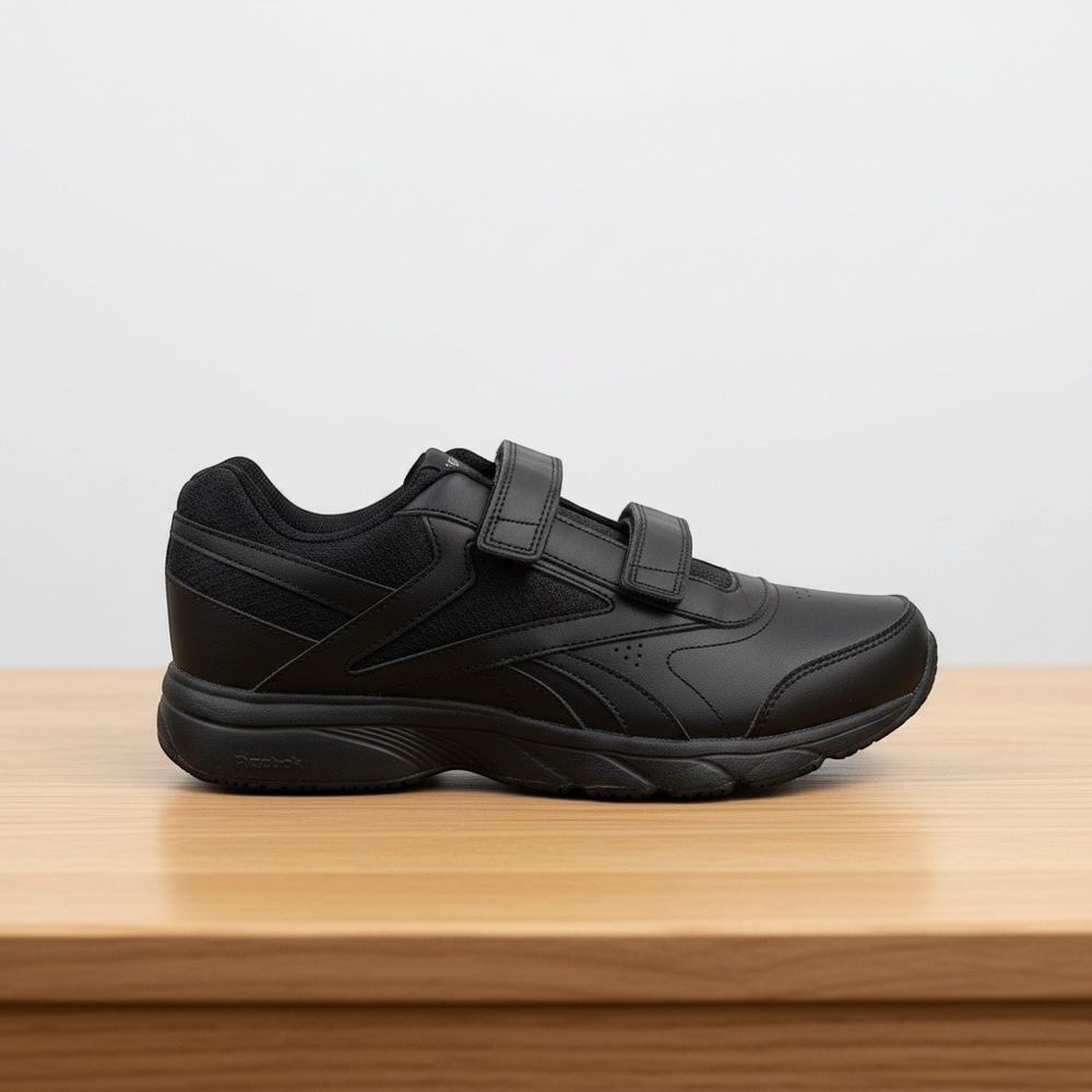 NWT Reebok Work N Cushion Easy On Strap Shoes Hook Loop Black Men 12 Women 13.5